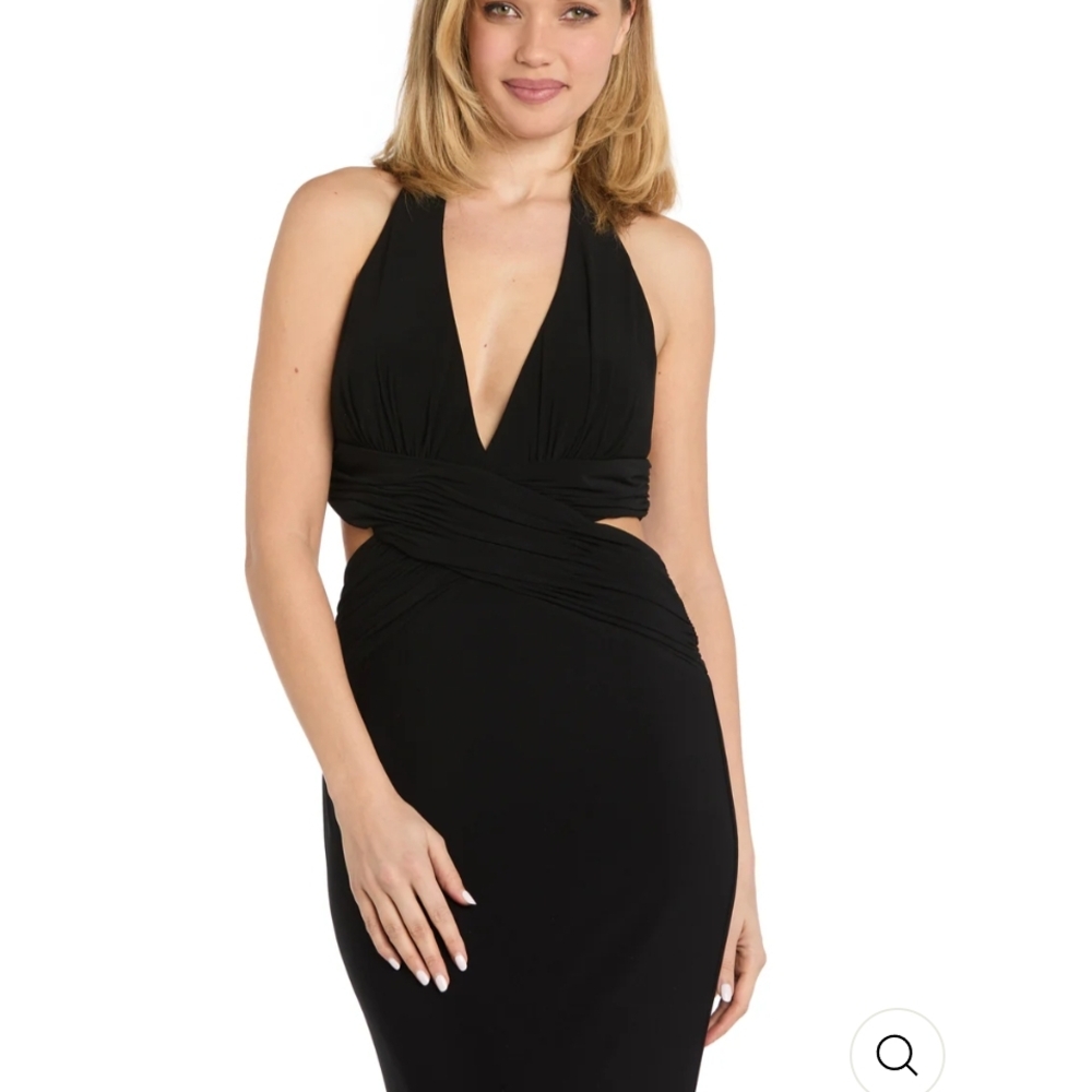 Morgan & Co. Black Backless Halter Dress